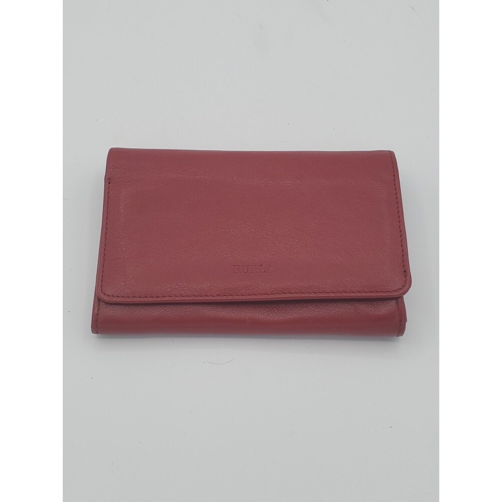 FURLA Red Leather Small  Wallet Womens Credit Card Slots Snap Italy